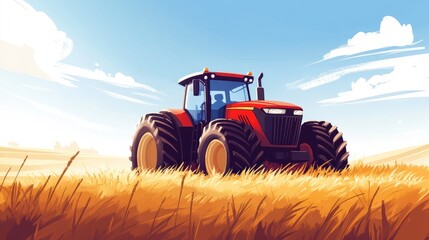 Obraz premium Tractor in Field with Freshly Harvested Crops