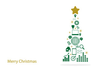 Naklejka premium The green icon business and financial of Christmas tree with yellow star on top isolated on white background.