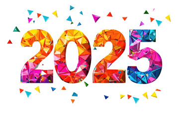 Fototapeta premium 2025 happy new year with colorful number typography illustration design on a transparent background, PNG Cutout