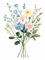 Obraz premium bunch of wild flower sprigs , watercolor floral bouquet isolated on a white background 