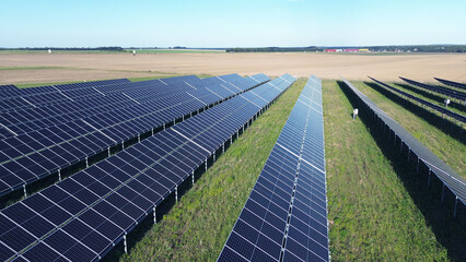 Rows of solar panels on farmland