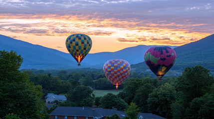 Fototapeta premium Colorful Hot Air Balloons in Scenic Landscape