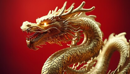 Obraz premium golden dragon on red background