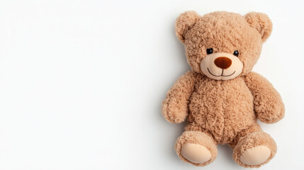 Obraz premium Cute Teddy Bear: A plush brown teddy bear sits on a white background, looking directly at the camera with a cheerful expression. The soft fur and gentle eyes evoke a sense of warmth and comfort.