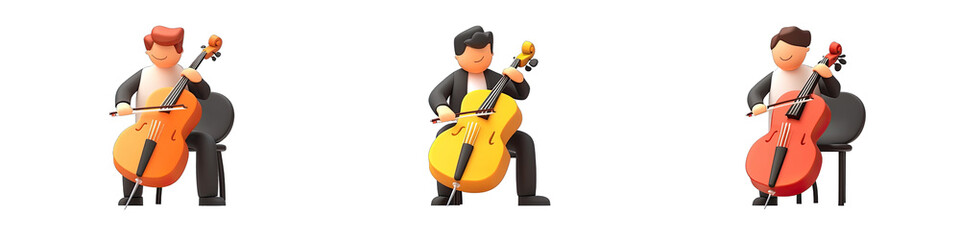 A Person Playing a Cello, Classical Music Setting in Cartoon Style. Isolated on a Transparent Background. Cutout PNG.