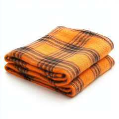 Orange wool plaid blanket on white background