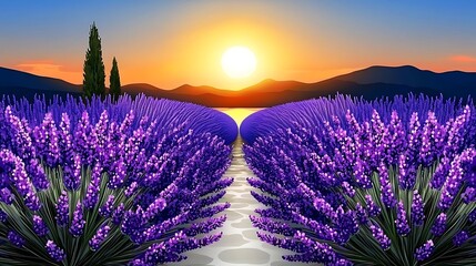 Fototapeta premium Lavender sunset path