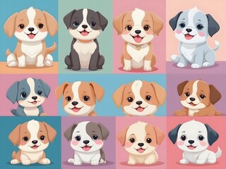 Naklejka premium Kawaii Dogs with Unique Expressions and Actions