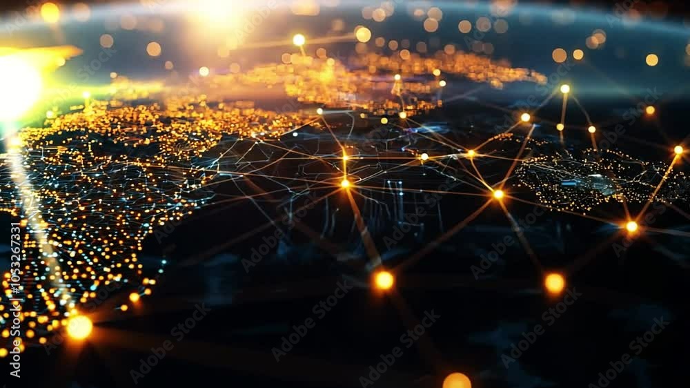 Poster global network: illuminated earth with glowing connections. a mesmerizing visualization of global co