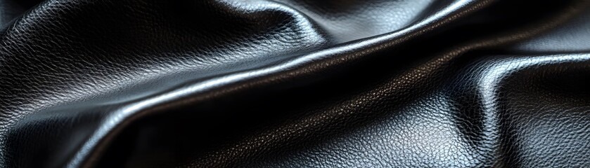 Close-up of Crumpled Black Leather with Subtle Light Reflection