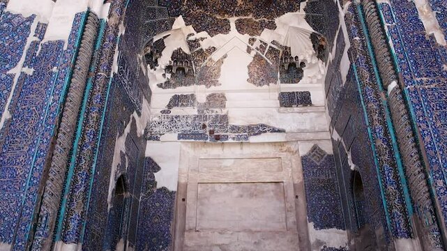 Entrance of Blue Mosque in Tabriz, Iran. Constructed in 1465 and severely damaged by earthquake in 1780. Masterpiece of Azeri architecture. Historic heritage.