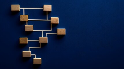 Wooden Blocks Connected by Lines on Blue Background. Illustration background for presentation 