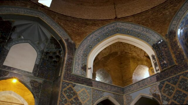 Interior of main hall of Blue Mosque, Tabriz, Iran. Constructed in 1465, severely damaged by earthquake in 1780. Masterpiece of Azeri architecture. Historic heritage.