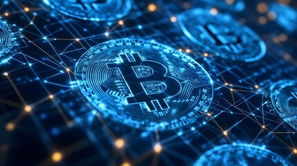 Fototapeta premium Bitcoin cryptocurrency digital money coin technology and business concept background, generative ai