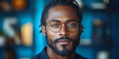 Obraz premium Portrait of an attractive dark-skinned man wearing glasses