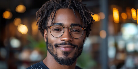 Obraz premium Portrait of an attractive dark-skinned man wearing glasses