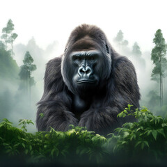 Obraz premium Gorilla in the jungle with mist illustration 