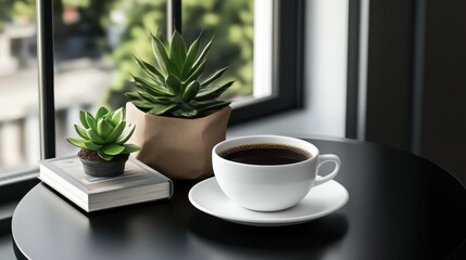The Coffee with Green Plants