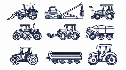 Precise design of farm equipment in a line icon, emphasizing clean agricultural representation.