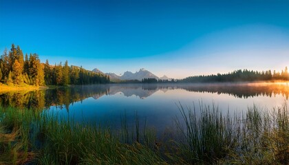 Fototapeta premium Tranquil lake reflections at dawn