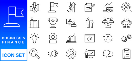 Business and Finance web icons in line style. Money, bank, contact, infographic. Icon collection. Vector illustration