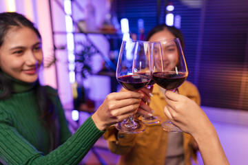 women celebrating, meeting, chatting in bars, 