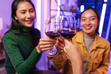 women celebrating, meeting, chatting in bars, 