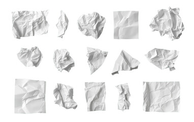 big set of crumpled paper isolated