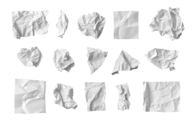 big set of crumpled paper isolated