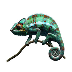 Obraz premium Exotic Green Chameleon Lizard On Transparent Background 