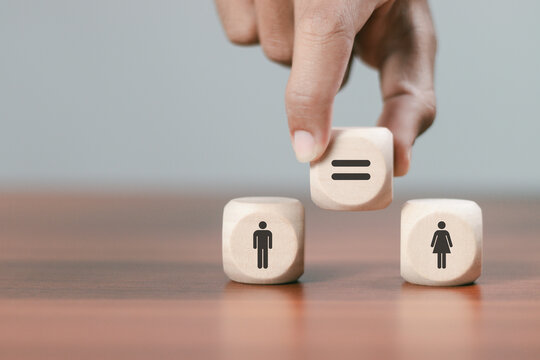 Equal gender equality on wooden blocks, equality between men and women. Gender equality and tolerance.