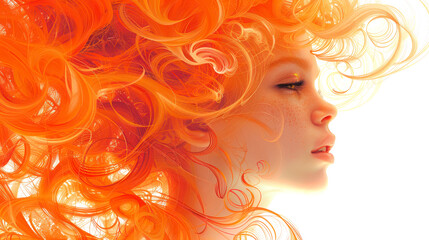 The concept of the Leo horoscope sign in female form. Women's Day is March 8th. A woman with orange hair and languid eyes. The hair is long and curly