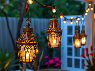 Obraz premium A string of lights elegantly draped from the branches of a tree, creating a warm and inviting atmosphere.