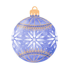 Fototapeta premium Watercolor Christmas tree Glass toy isolated. Hand drawn holiday element. New year and Christmas
