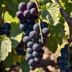 Fresh black grapes with leaves.