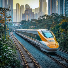 Obraz premium High-Speed Train at Sunset