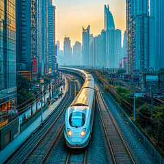 Fototapeta premium High-Speed Train at Sunset