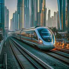 Naklejka premium High-Speed Train at Sunset