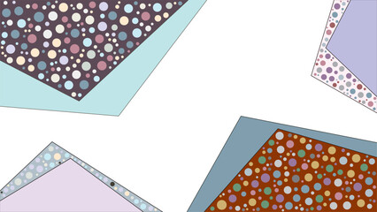 Obraz premium ABSTRACT WHITE BACKGROUND WITH GEOMETRIC SHAPES TRIANGLE AND DOT ORNAMENT FLAT PASTEL COLORFUL DESIGN VECTOR TEMPLATE FOR WALLPAPER, COVER DESIGN