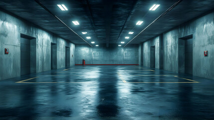 Fototapeta premium Empty Concrete Garage Interior 3D Illustration