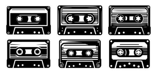 vintage audio cassette designs in black and white