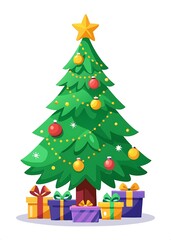 Christmas Vector Tree on White. Festive Vector Tree Isolated. Holiday Tree Vector Illustration. White Background Christmas Tree. Christmas Tree Vector Art.