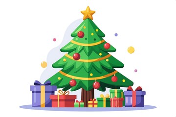 Holiday Tree Graphic Isolated. Christmas Tree Art on White.