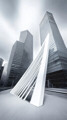 Futuristic Skyscrapers with White Sculptural Installation