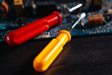 circuit board with a computer repair and hardware