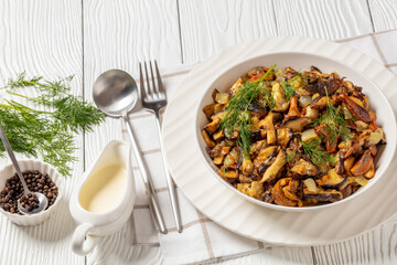 fried blend of wild mushrooms in a bowl