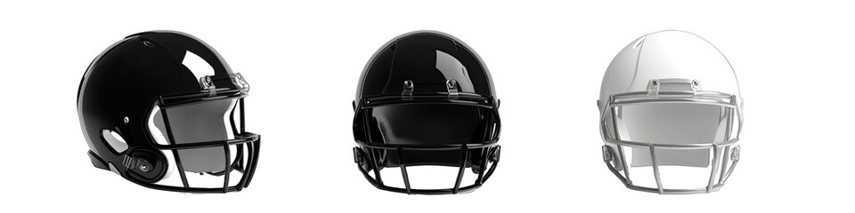 A White and Black Football Helmet in Cartoon Style. Isolated on a Transparent Background. Cutout PNG.