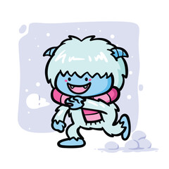 Cute Yeti Playing Snowball Fight