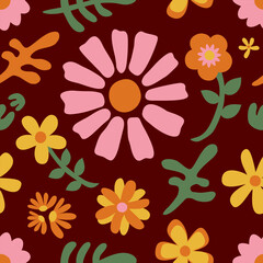 flower floral vintage seamless pattern. This is a retro flower repeat vector illustration. Design for decorative, wallpaper, shirts, clothing, tablecloths, blankets, wrapping, texture, textile,    