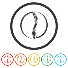 Human spine silhouettes icon. Set icons in color circle buttons